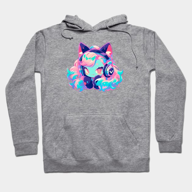 Cat Girl With Headphones Hoodie by H3ll Studio